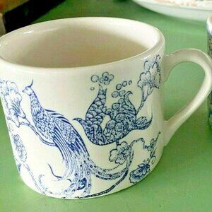 Pair Bird of Paradise Staffordshire England coffee cups cottage farmhouse tea​​